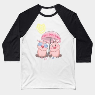 Happy Valentine's day-Valentines Pig You + Me = Love Baseball T-Shirt